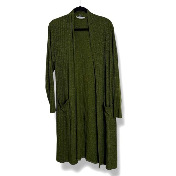 Lisa Rinna Dark Green Open Front Cardigan Duster with Pockets Women's Size MP - Picture 1 of 5